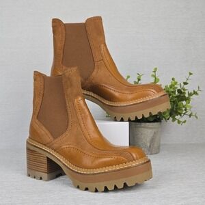 See By‎ Chloe Mallory Tan Leather Suede Platform Lug Sole Ankle Boots 35 Spain